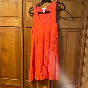 Japna Orange Pleated Sundress V-Neck Mini Large